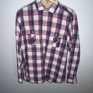 Tommy Bahama Men’s Red & Blue Plaid Button-Down Shirt | Medium